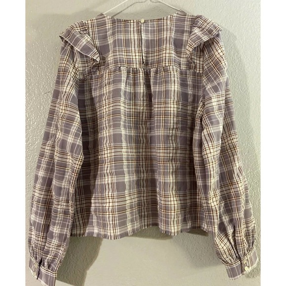 Ann Taylor LOFT Plaid Ruffle Cropped Blouse Large - Picture 5 of 9